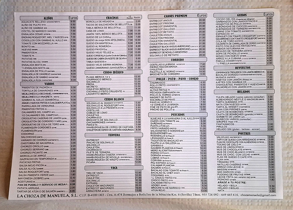 La Choza de Manuela  menu 1