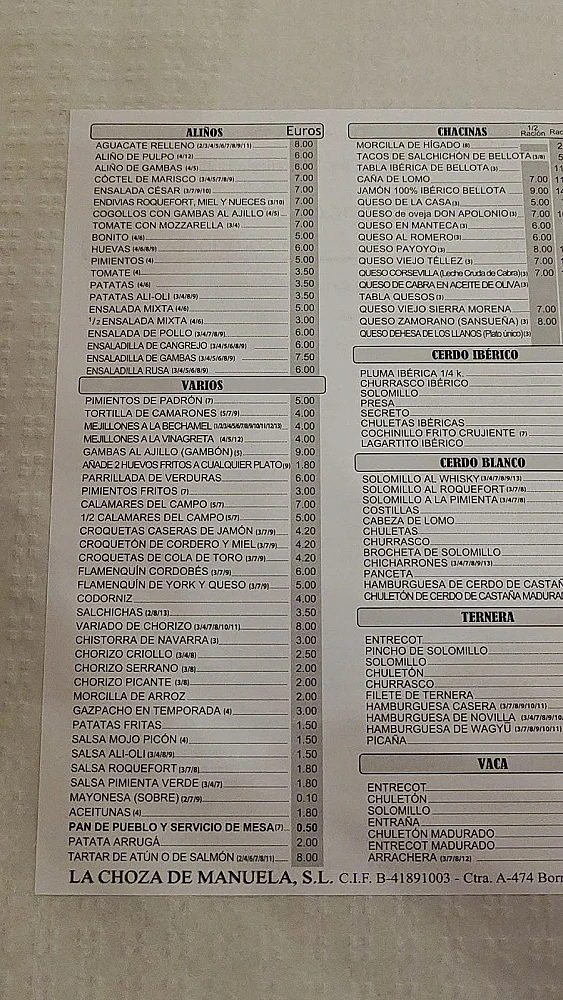 La Choza de Manuela  menu 7