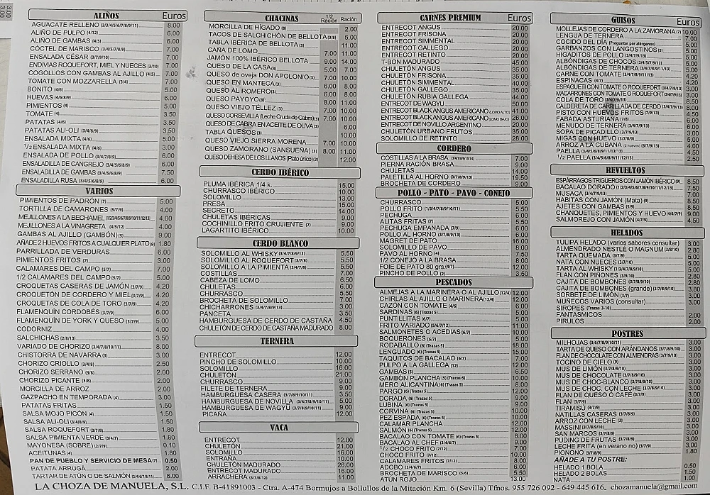 La Choza de Manuela  menu 4