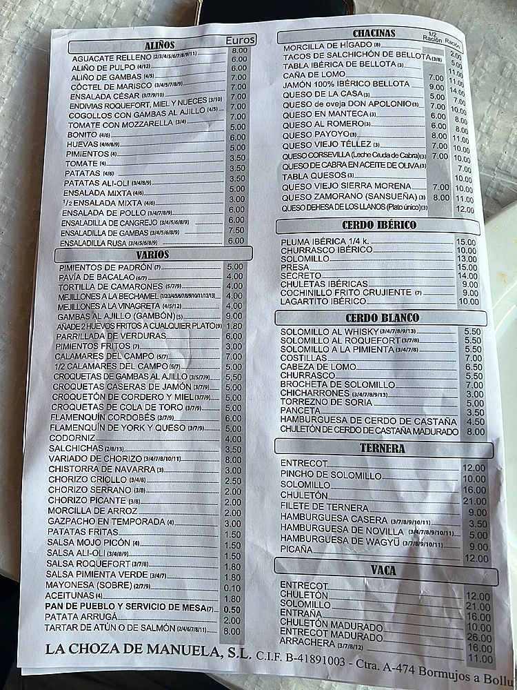 La Choza de Manuela  menu 3